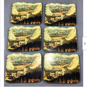 Vtg 6 Banff Springs Hotel Canada Rocky Mountain Alberta Drink Coasters Souvenir